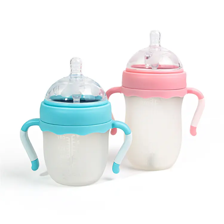 Großhandel Sicherheit Lebensmittel qualität Bpa Free Anti Colic Neugeborene Fütterung Silikon Baby flasche Set für Kleinkind mit Griff