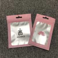 Bolsas de Mylar resellables con ventana para brillo labial, muestras de pestañas, alimentos, joyería, embalaje de alimentos rosa, impresión en huecograbado PE, cierre con cremallera