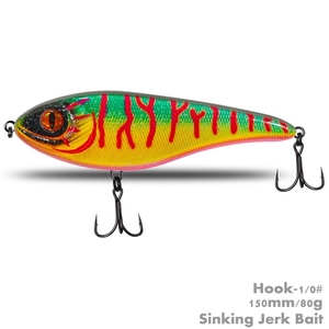 Nouveau 150mm 80g JERK BAIT coulant lentement crayon leurre dur avec 3d yeux triple crochet pour eau salée et eau douce - Product Image 5