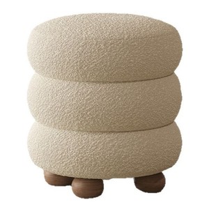 Trendy Ins Cream Aesthetic Sherpa Round Stool - Modern Home <strong>Bedroom</strong> Vanity Dressing <strong>Chair</strong> - Product Image 5