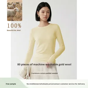 Suéter de Lã Coreano Tricotado com 80 Fios, Gola Redonda, Lavável à Máquina, Ajuste Slim, Manga Longa, Camiseta Base Macia - Product Image 2
