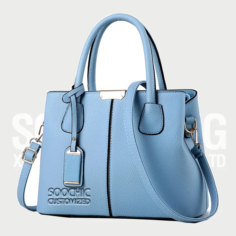 Soochic Dress Light Blue Women Bucket Tote Bag Luxury Adjustable Strap Ladies Purses Casual Faux Leather Stitching Shoulder Bags