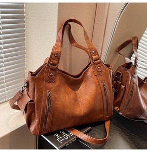 Damen Shopper im Retro-Stil, Einfarbig mit Schlichter Textur, Große Schultertasche, Oversize <span class=keywords><strong>All</strong></span>-Match Freizeit-Ledertasche für Frauen - Product Image 1