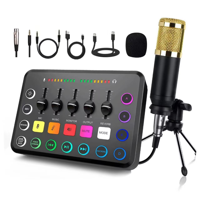 Bm800+f11 Sound Card Capacitive Studio Microphone Live Audio Mixer Professional Podcast Equipment Suit Sound Card