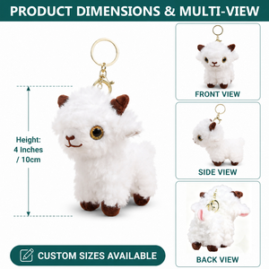 Porte-clés Kawaii Premium en peluche, breloque de sac mignonne en forme de chèvre ou de mouton, avec yeux scintillants de luxe, jouet agneau en fourrure bouclée, doudou en coton biologique - Product Image 4