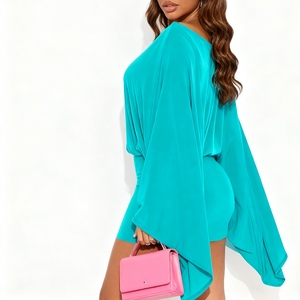 Conjunto de 2 Piezas Casual de Moda para Mujer: Top de Manga Larga con Hombros Caídos y Minifalda Ajustada, Novedad de Otoño - Product Image 3