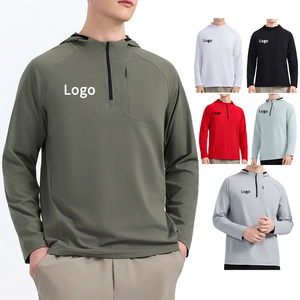 Mens Solid Color Fitness Elastic Breathable Quick Drying Half Zip Slim Fit Sports - Product Image 2