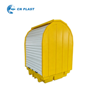 Palette Euro robuste en LLDPE à 4 voies avec couvercle rigide, étagères en plastique à 3 niveaux intégrées, verrouillage intégré, jaune, pour stockage de fûts d'huile en atelier