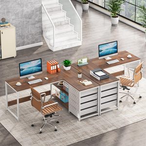 SENYU <b>L</b> <b>Shape</b> Computer <b>Desk</b> With Wooden Top White Frame Drawer Storage Home Office Workstation Furniture - Product Image 5
