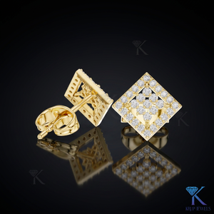 Lab Grown Diamond Open Geometric Rhombus <b>Stud</b> Earrings Cross Cluster Pave Halo 14K 18K Solid Gold Fine Women Wedding Party - Product Image 1