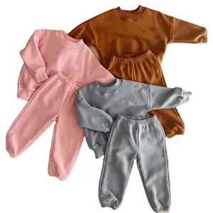 Özel uzun kollu kazak maç pantolon kış sonbahar sıcak bebek seti fransız terry bebek giysisi çocuk takım elbise