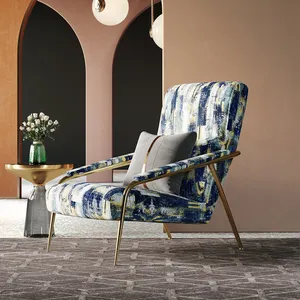 Luxe Italiaanse Ontwerp Jacquard Stof Kleurrijke Hoge Rug Fauteuil Kantoor Metalen Fauteuil Accent Lounge Stoelen Voor Woonkamer