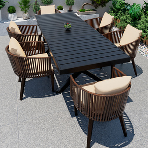 Table extensible noire moderne <span class=keywords><strong>de</strong></span> luxe, résistante aux intempéries, et fauteuils en rotin PE, mobilier <span class=keywords><strong>de</strong></span> villa pour terrasse et <span class=keywords><strong>jardin</strong></span> - Product Image 2