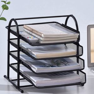 Office <b>Table</b> Sorter Circular Arc 4-layer Metal Mesh File Rack Magazine Sorting Rack Office Home School File Rack - Product Image 2