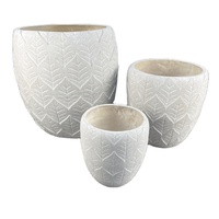 Ensemble de jardinières en béton modernes, motif de feuilles sculptées à la main, pots de fleurs de jardin extérieurs, style minimaliste, blanc, trois tailles
