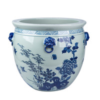 Grand vase décoratif en céramique bleu et blanc de style chinois, motif floral peint à la main avec des oreilles de bête, pour la maison