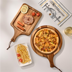Natural Wooden Pizza <strong>Board</strong> Kitchen Bread Steak Tabletop Tray Pizza Serving Tray With Handle - Product Image 5