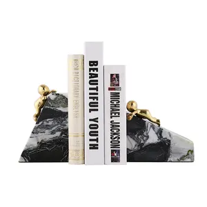 ร้อนขายที่กำหนดเองทำโมเดิร์นตกแต่งศิลปะวินเทจหินธรรมชาติหินอ่อนหนังสือสิ้นสุดซุ้มหนังสือ