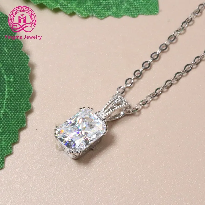 Custom Gold Jewelry Radiant Cut 1CT 2CT 3CT 18K White Gold Moissanite Pendant Necklace For Women