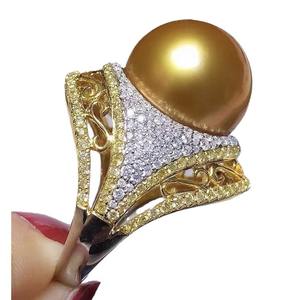 Bague en or naturel incrustée de perles de précision 925, 13-14 mm, ronde, avec un design de bouche mobile, lumière intense et sans défaut - Product Image 5