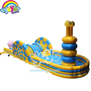 Parcours d'obstacles gonflable en forme de cochon de dessin animé avec toboggan à motifs de cochon boueux, poutre d'équilibre et matériau anti-crevaison - Product Image 3