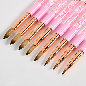 Pinceau à ongles en poils de Kolinsky véritable avec logo personnalisé, manche rose pailleté pour l'extension d'ongles en acrylique - Product Image 4