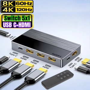8K 60HZ tipo C interruttore <span class=keywords><strong>HDMI</strong></span> USB C 5x1 <span class=keywords><strong>3</strong></span> <span class=keywords><strong>HDMI</strong></span> 2 ingresso USB-C <span class=keywords><strong>1</strong></span> Out Thunderbolt 4 HDMI2.<span class=keywords><strong>1</strong></span> interruttore Video per computer portatile MacBook/PS - Product Image 1