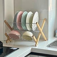 Égouttoir à vaisselle pliable en acier, plastique et bambou pour cuisine, support de rangement de comptoir, personnalisable, conception OEM, organisation de cuisine