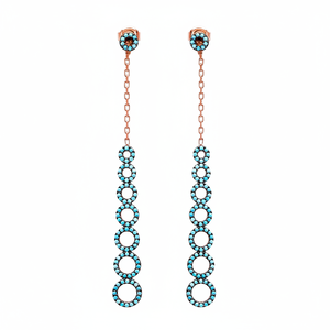 Pendientes Largos Redondos, Joyería con Nano Turquesa y Circonita Cúbica, Joyería Fina Turca Hecha a Mano al por Mayor para Mujer - Product Image 2