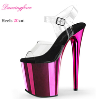 Chaussures de danse sur barre pour femmes, talon aiguille 20 cm, plateforme argentée chromée, bride cheville, légères pour l'été
