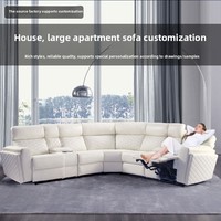 Maßgefertigtes Großes Familien-Ecksofa aus Modernem Rindsleder mit Elektrischer Liegefunktion und Fernbedienung, Holzrahmen für Wohnzimmer-Kombinationen