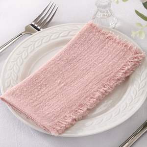 Serviettes en lin Rose poussiéreux, Serviettes en <span class=keywords><strong>tissu</strong></span> pour Pâques et Printemps, Serviettes <span class=keywords><strong>de</strong></span> <span class=keywords><strong>table</strong></span> en coton lavables avec franges - Product Image 4