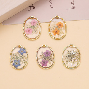 Alloy <b>Dried</b> Flower Pendant Charms Oval Bezel Setting For DIY Necklace Earring Making Accessories Wholesale - Product Image 1