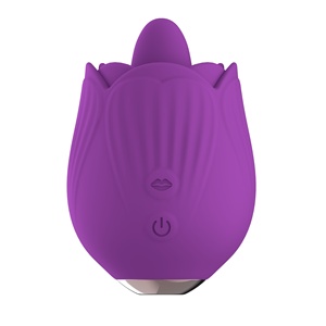 Vibrador sexual de silicona morado con forma de pétalo de flor para masaje clitoriano, doble lengua, tipo rosa, para mujer, venta al por mayor. - Product Image 1