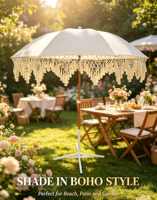 Parasol moderne bohème tropical en macramé avec franges, imperméable, en acier inoxydable, grand format, pour terrasse extérieure, pelouse, cour, restaurant