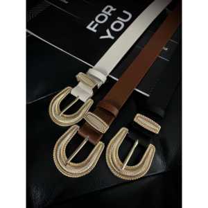 Cinturón Elegante de PU para Mujer con Hebilla Dorada, Estilo Bohemio, Accesorio de Moda para Uso Casual - Product Image 1