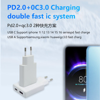 Chargeur mural 20W GaN Tech double port USB-A et Type-C PD2.0 QC3.0, chargeur rapide compact format paume, portable pour iPhone Samsung