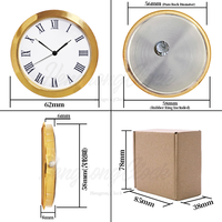 Insert Jam 62mm 2.44 Inci Pengganti Jam Quartz Bulat untuk Kerajinan Dial Putih Bezel Warna Emas/Perak dengan Angka Romawi