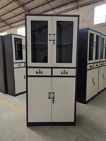 Armoire de rangement hybride robuste en acier et verre à 2 portes, classeur de bureau avec 2 tiroirs pour entrepôt commercial et supermarché