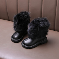 Bottes d'hiver pour filles 2026 en fourrure patchwork noir et blanc