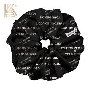 Manufacturers Wholesale Oversized Xl Satin Hair Ties Personalized Custom Logo Bamboo Silk Printed Scrunchies