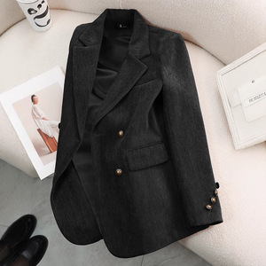 Coffee Colored Women's Corduroy Blazer Solid Color Double Button Loose Fit Casual Korean Style Autumn 2024 - Product Image 4