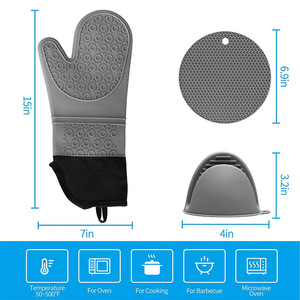 Mitaines de four en silicone, gants d'isolation thermique épaissis, coussinets en nid d'abeille, pinces à main, ensemble de 6 pièces pour la cuisine - Product Image 3