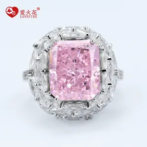 fine jewelry 6 carat crush ice cut light pink cubic zirconia gemstone engagement 925 sterling silver ring