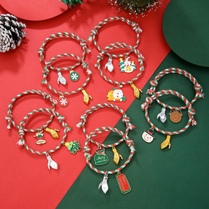 Christmas Charm <b>Bracelet</b> Red Green <b>Rope</b> Santa Tree Gloves Gift Unisex Zinc Alloy 3D Decoration Couple Best Friend <b>Bracelets</b> - Product Image 1