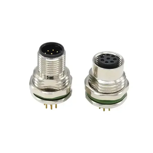 M12 A Code Connector 8 Pin IP67 Male Front Fastened Socket Panel Mount M12 Cable Connectors