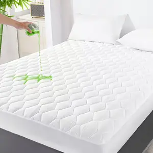 Cooling Quilted Fitted Mattress Pad Cover Bamboo Noiseless Bed Bug Mattress Protector Waterproof