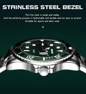 Montre à quartz SANDA <span class=keywords><strong>de</strong></span> luxe pour hommes d'affaires, cadran en verre vert 42 mm, bracelet en acier inoxydable 20 mm, étanche, date lumineuse - Product Image 5
