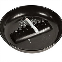 Cendrier de bureau rond classique en verre et mélamine, 6,75 x 6,75 x 1,25 pouces, noir