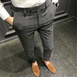 Latest England Style Men Stylish Slim Fit trousers Formal Striped dress Pants match loafer shoes ZJ707